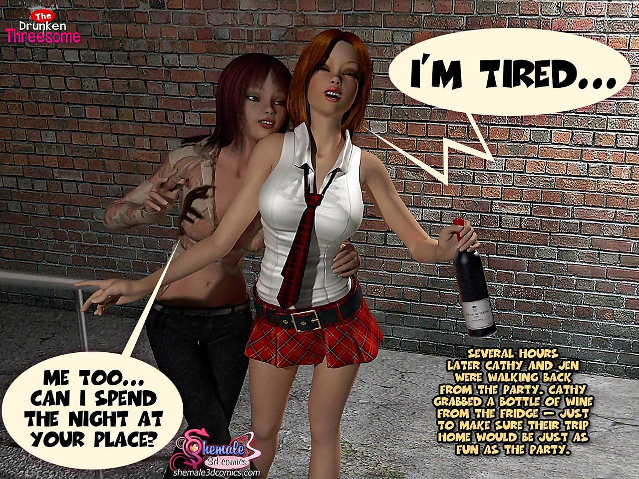 Shemale3D- Drunken Threesome page 1